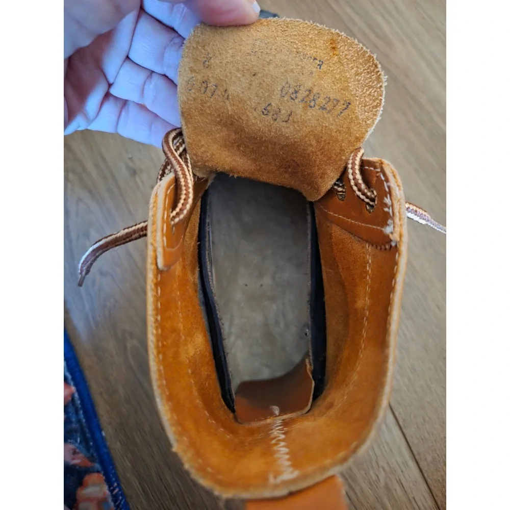 Vintage 90s Eddie Bauer Women's Sherpa Lined Navy Tan Leather Duck Boots Size 8